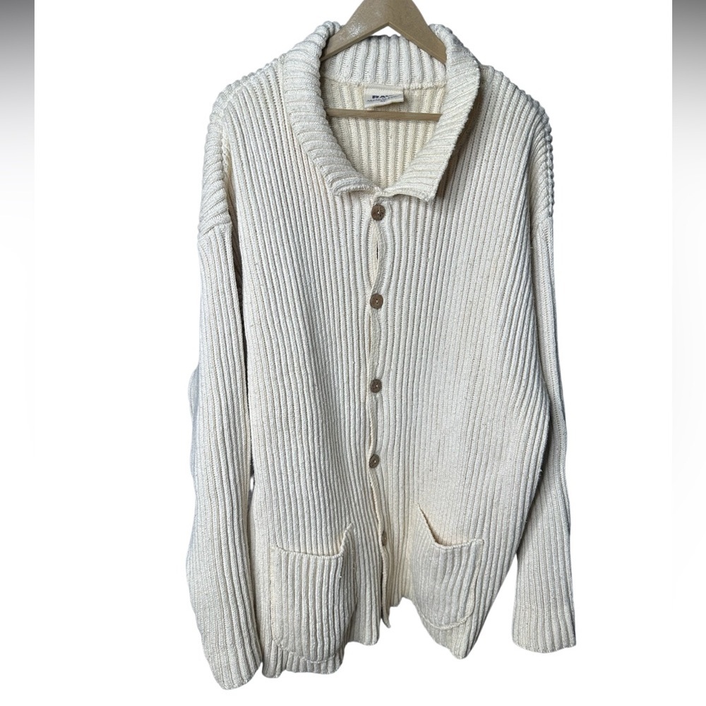 RAW by Mavi Polo Cream Ribbed Cotton Cardigan Sweater | Button Front | XL - Picture 2 of 6